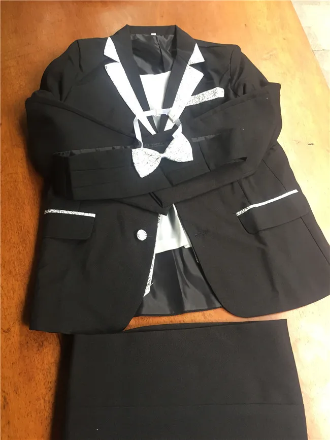 Erkek Siyah Takım Elbise Çocuk Kostüm Erkek Düğün resmi takım elbiseler 4 adet / takım Boyutu 80 cm-155 cm 2-12 Yıl Siyah Beyaz Görüntü 2
