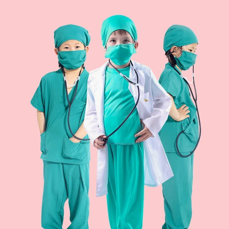 Çocuk Cerrahi Üniforma Çocuklar Doktor Hemşire Iş Gömlek Pantolon Ceket Takım Elbise Erkek Kız Cadılar Bayramı Fantezi Parti Doğum Günü Cosplay Kostüm Görüntü 0