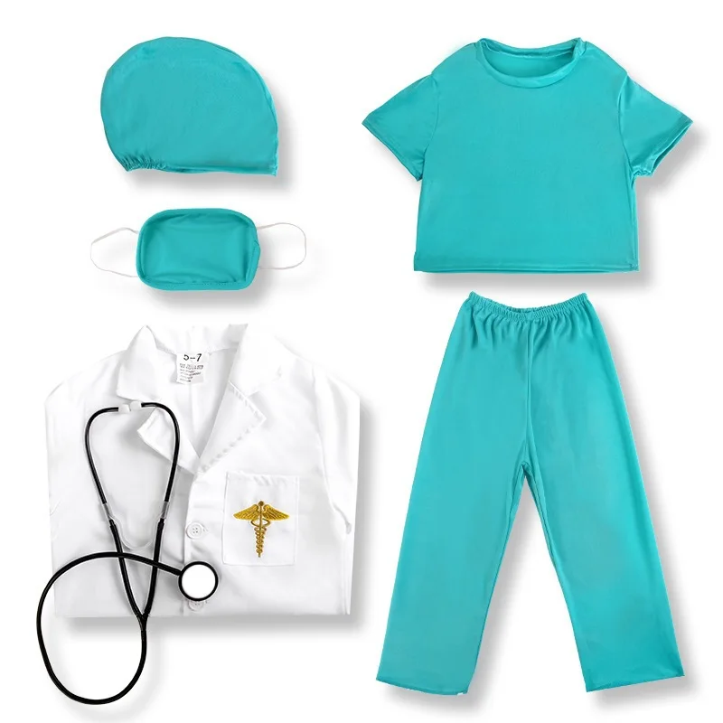 Çocuk Cerrahi Üniforma Çocuklar Doktor Hemşire Iş Gömlek Pantolon Ceket Takım Elbise Erkek Kız Cadılar Bayramı Fantezi Parti Doğum Günü Cosplay Kostüm Görüntü 2