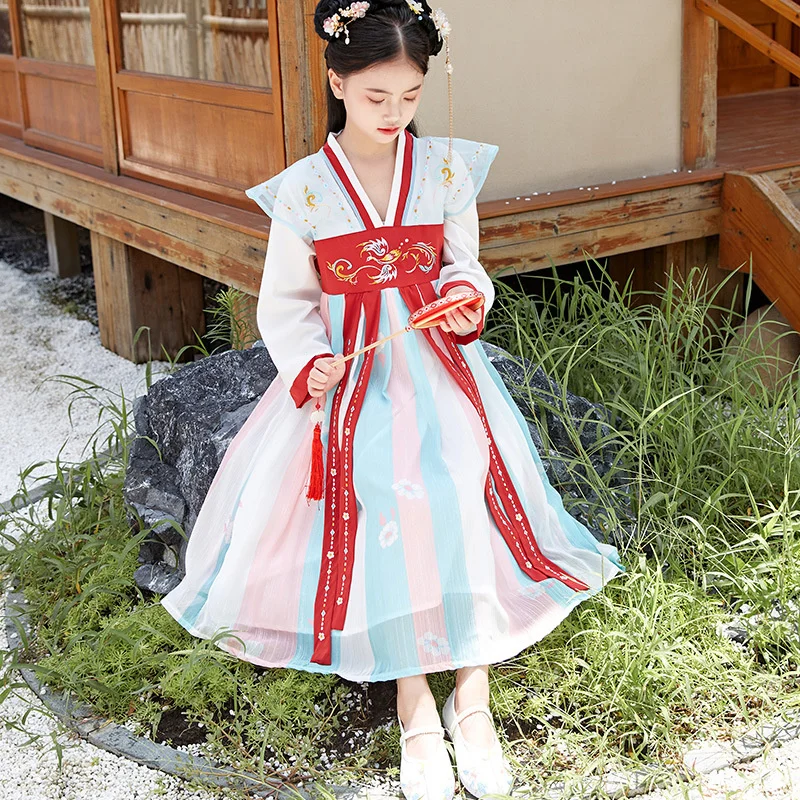 Kızların Hanfu 2022 İlkbahar ve Sonbahar Yeni çocuk Giyim Çin Tarzı çocuk giyim Süper Peri çocuk Hanfu Görüntü 3