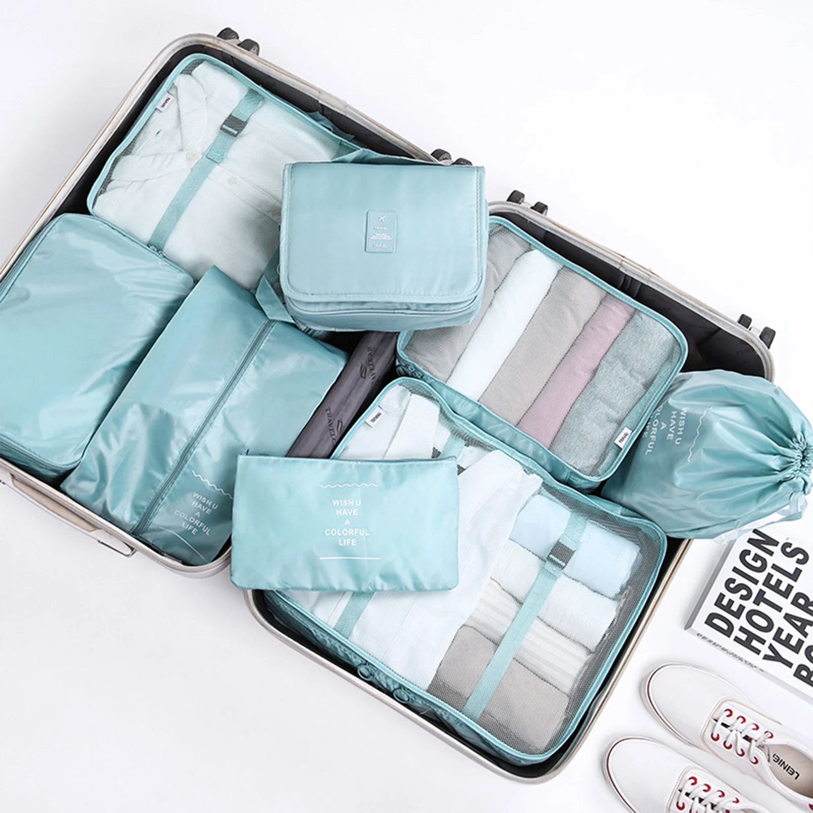 8 Adet Set Seyahat Organizatör Saklama Torbaları Bavul Ambalaj Seti Saklama kutuları Taşınabilir Bagaj Organizatör Bez Ayakkabı Çantası Görüntü 1