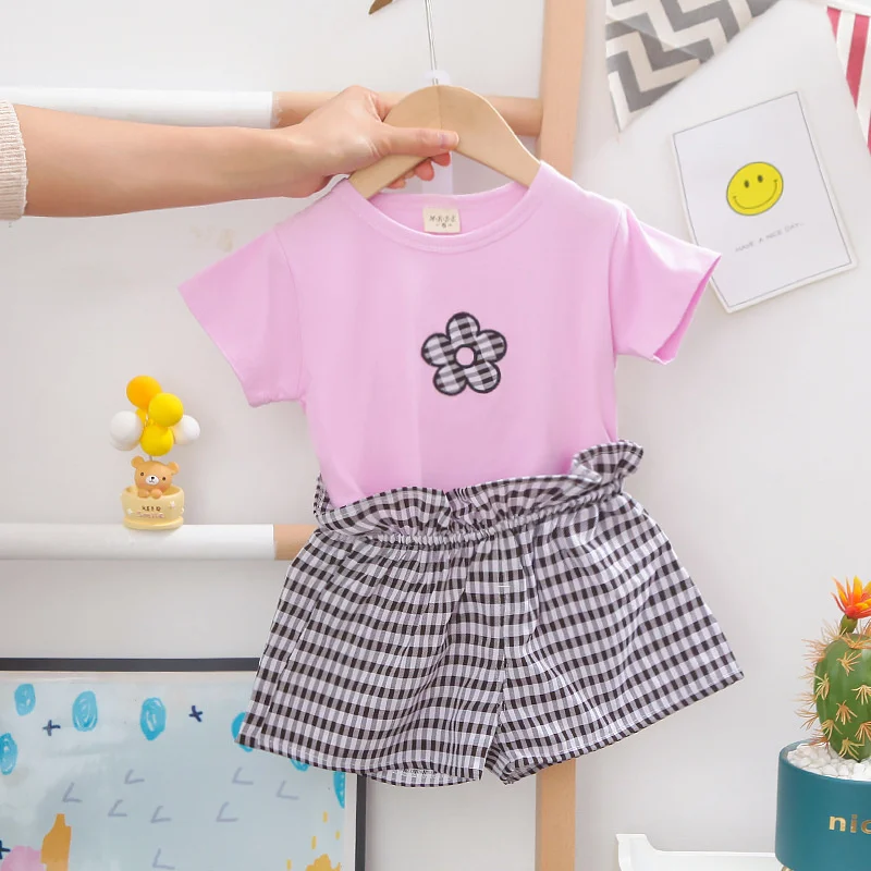 Bebek Erkek Yaz giyim setleri Yeni Küçük Kız Rahat Kısa kollu tişört Çizgili Takım Elbise 1-5T 2021 çocuk Giyim Seti Görüntü 2
