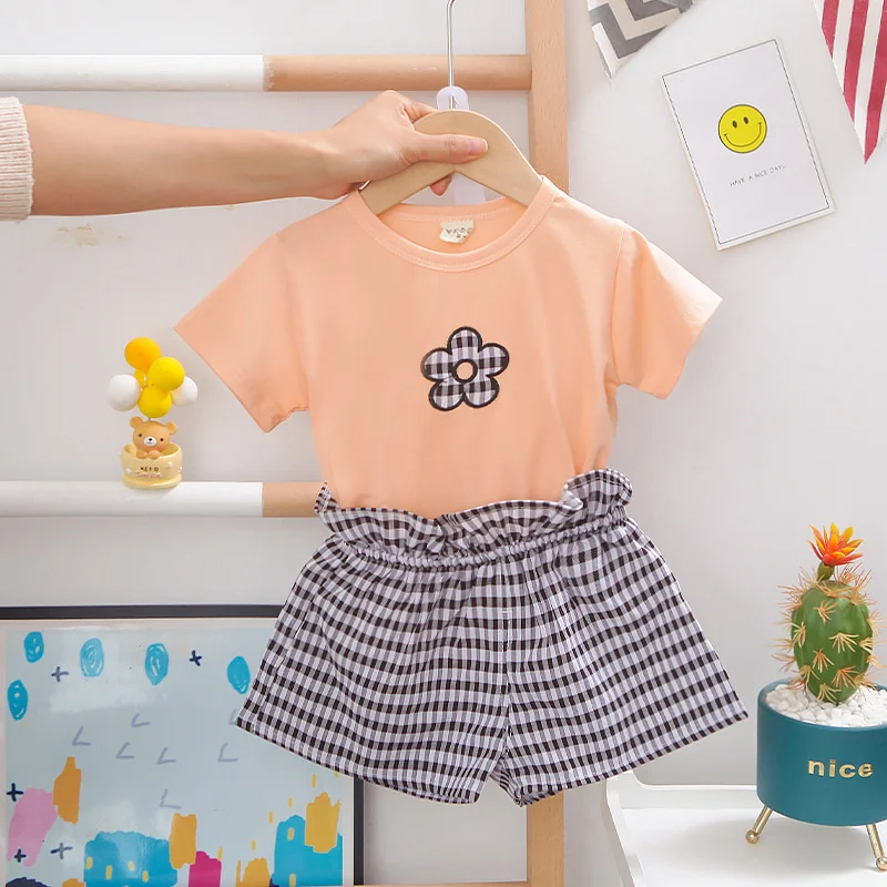 Bebek Erkek Yaz giyim setleri Yeni Küçük Kız Rahat Kısa kollu tişört Çizgili Takım Elbise 1-5T 2021 çocuk Giyim Seti Görüntü 3