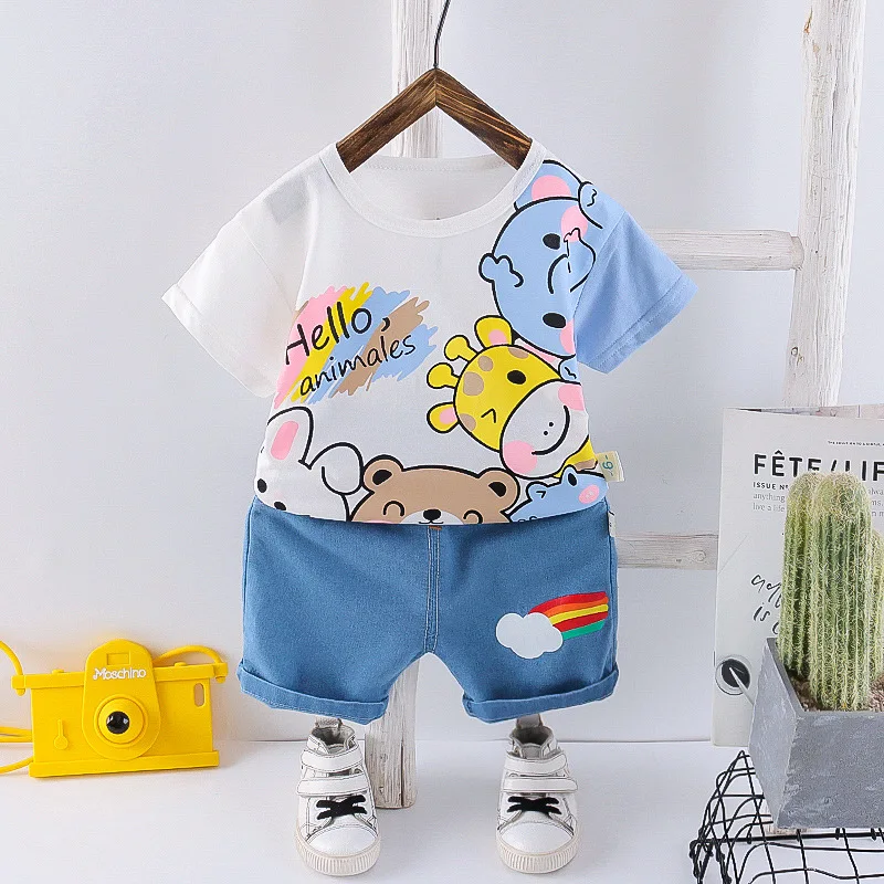 Yeni Yaz Yenidoğan Bebek Kız Giysileri Sevimli Çocuk Erkek Karikatür T-shirt Şort 2 adet / takım Toddler Spor Kostüm Çocuklar Eşofman Görüntü 1