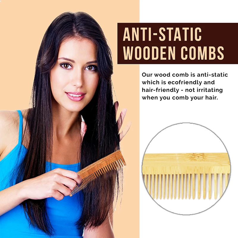 Özel logo Yüksek Kaliteli Bambu Saç Tarak Dayanıklı Anti Statik Saç Derisi Saç Bakımı Sağlıklı Ahşap Tarak Hediye Görüntü 4