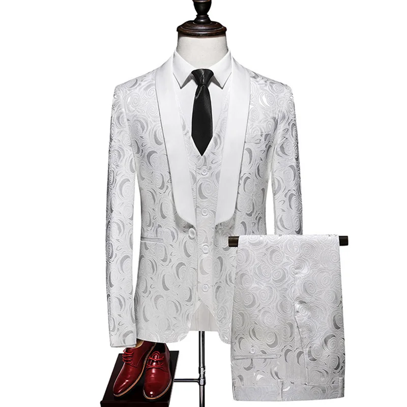 Ceket Yelek Pantolon 3 Parça Takım Elbise Seti / Erkek İş Blazers Ceket High End Ziyafet Damat düğün elbisesi Pantolon Yelek Görüntü 2