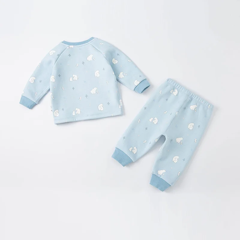 DBX19057 dave bella kış bebek unisex moda karikatür baskı pijama yenidoğan bebek iç çamaşırı rahat pijama 2 adet takım elbise Görüntü 1