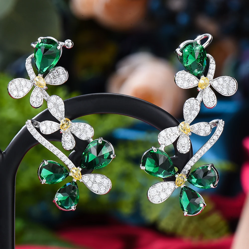 Retro Moda Çiçek Küpe Tam Mikro Kaplamalı Kübik Zirkon Naija Dubai Düğün Kulak takı High End Takı kore moda Görüntü 3