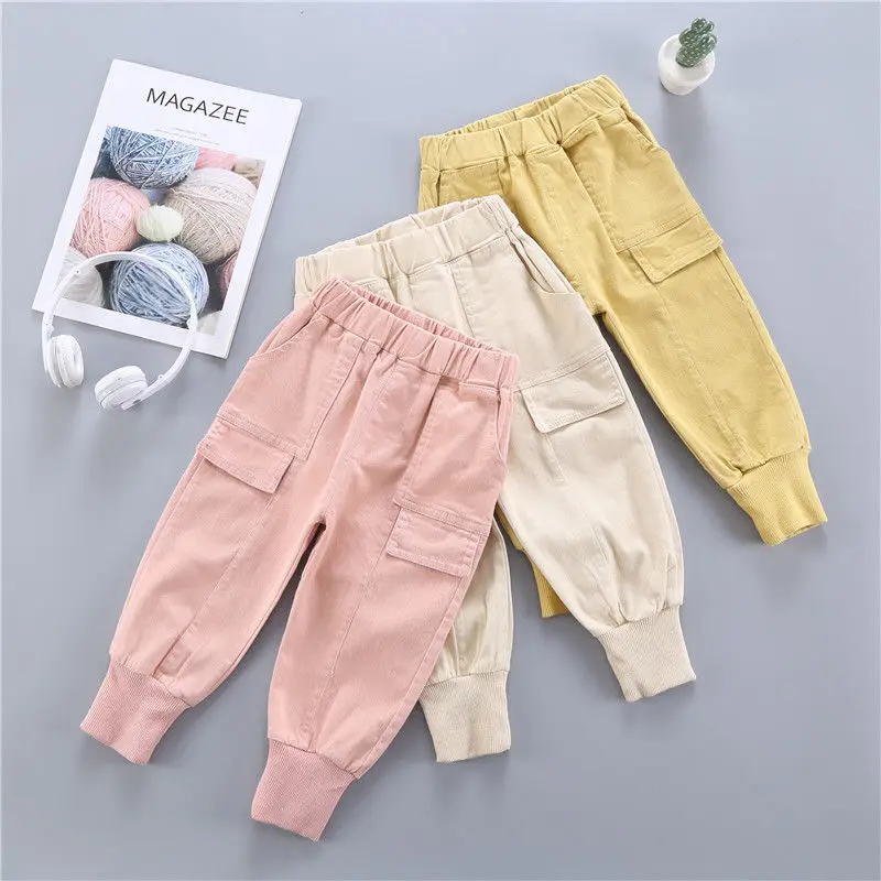2020 Sonbahar Kış Yeni Çocuk Giyim Kız Bebek Pantolon Pantolon Moda Çocuk pamuklu pantolonlar Kızlar Yüksek Bel Rahat pantolon W546 Görüntü 2