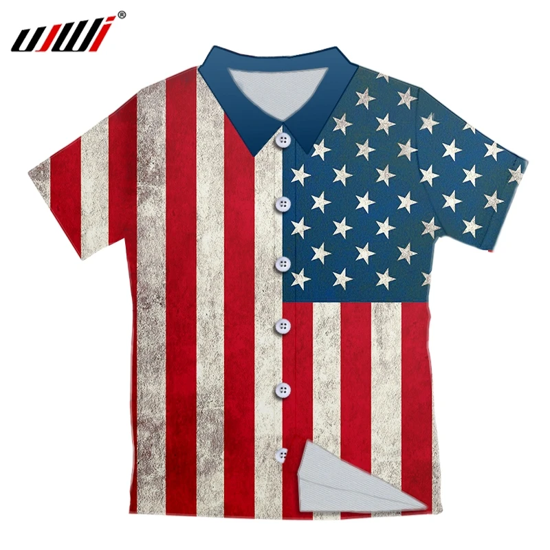 UJWI Eur Boyutu Erkek Gömlek Komik Amerikan bayrağı 3d Baskı havai gömleği Erkek Kısa Kollu Gömlek 2020 yaz giysileri Özelleştirilebilir Görüntü 0
