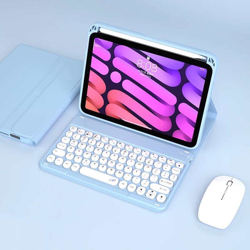 Kablosuz Klavye ipad kılıfı mini 6 Akıllı PU deri kılıf Kalem Yuvası ile Apple Mini 6 için Kılıf Manyetik Klavye ve Fare Görüntü 5