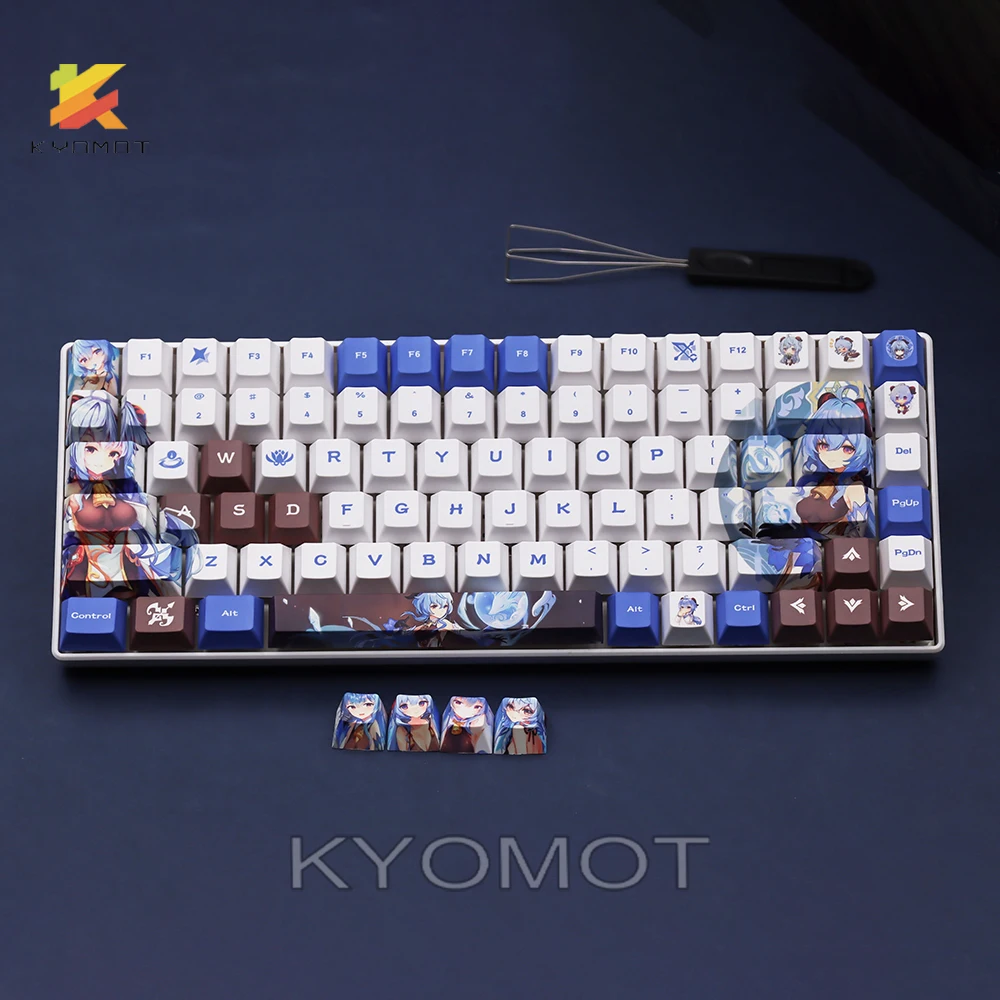KYOMOT Genshin Darbe Raiden Shogun Klavye Klavye Anime Ganyu PBT BOYA ALT Cosplay Keycaps Kiraz MX Anahtarı için DİY Klavye Görüntü 3