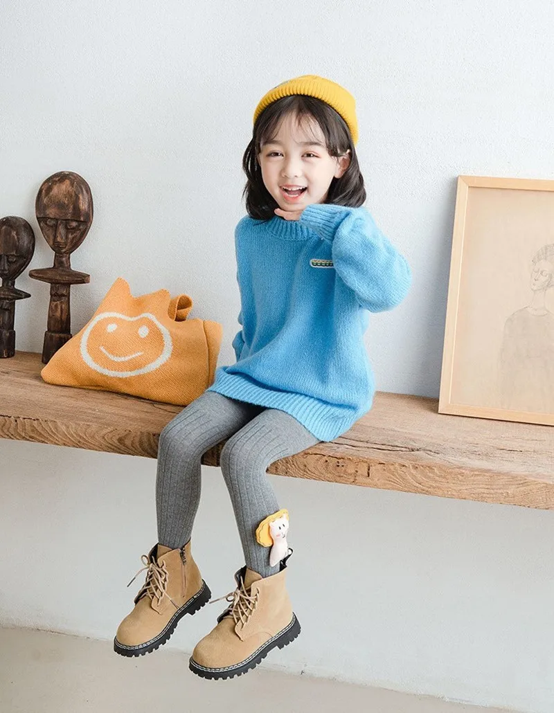 Bahar Sonbahar Örme Çocuk Külotlu Sevimli çizgi film bebeği kız Tayt Kore Versiyonu Öğrenci Dans Görüntü 4