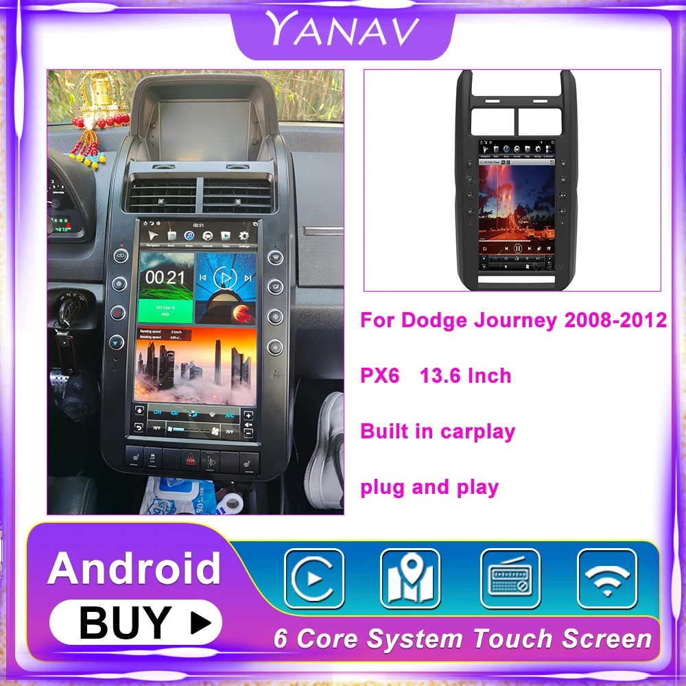 13.6 inç PX6 Araba Radyo Android Dodge Journey 2008-2012 İçin Multimedya Oynatıcı Araba Stereo GPS Navigasyon Carplay Wifi 4G Görüntü 0