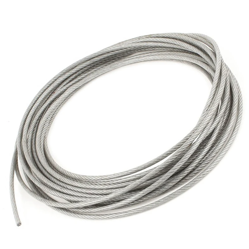 2X5MM Dia Çelik PVC Kaplı, Esnek Tel Halat Kablosu 10 Metre Şeffaf + Gümüş Görüntü 1