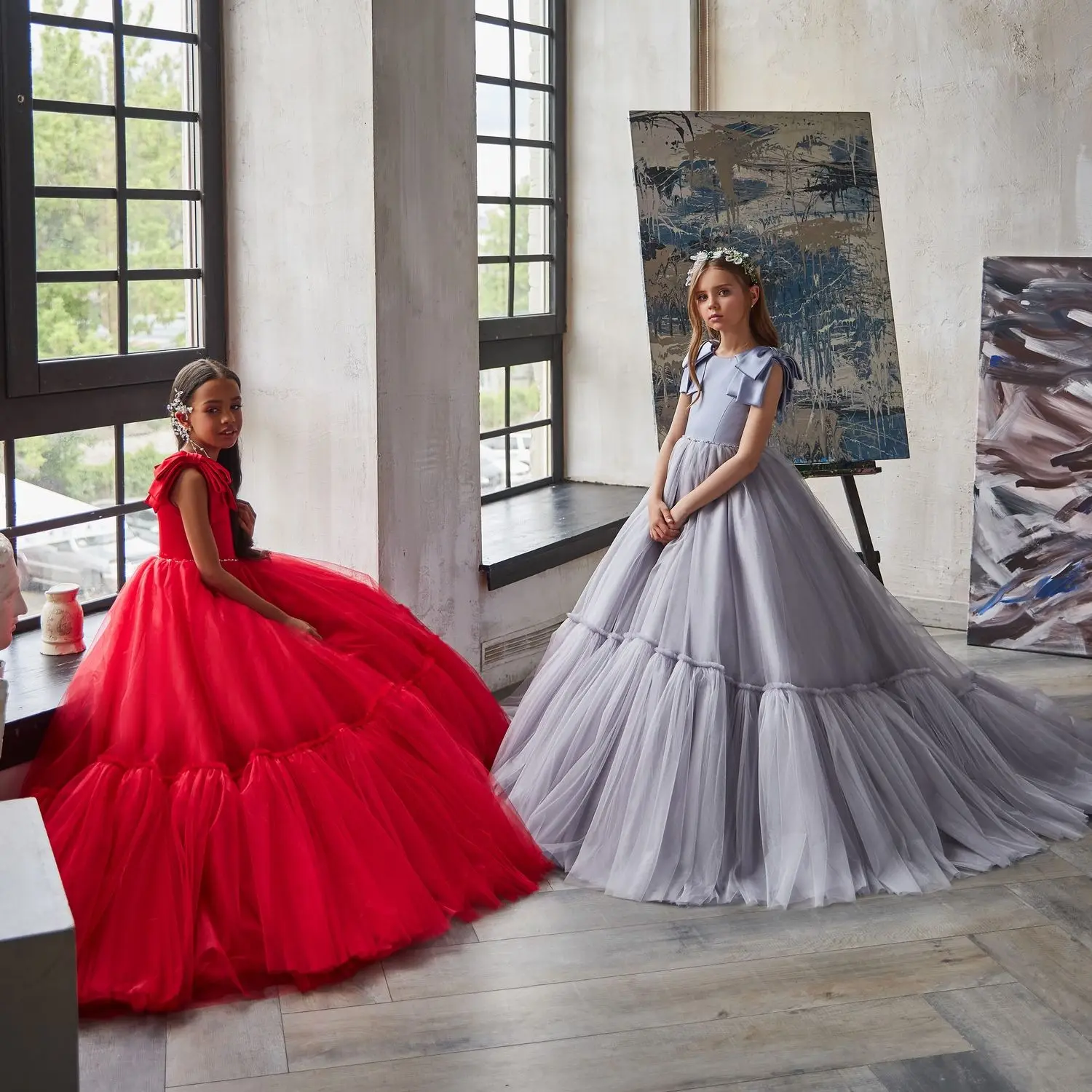 2022 Kırmızı Çiçek Kız Elbise Düğün İçin Saten Bir Çizgi Boncuklu Kemer Çocuklar Fotoğraf Çekimi Kıyafeti Doğum günü partisi elbisesi Görüntü 2