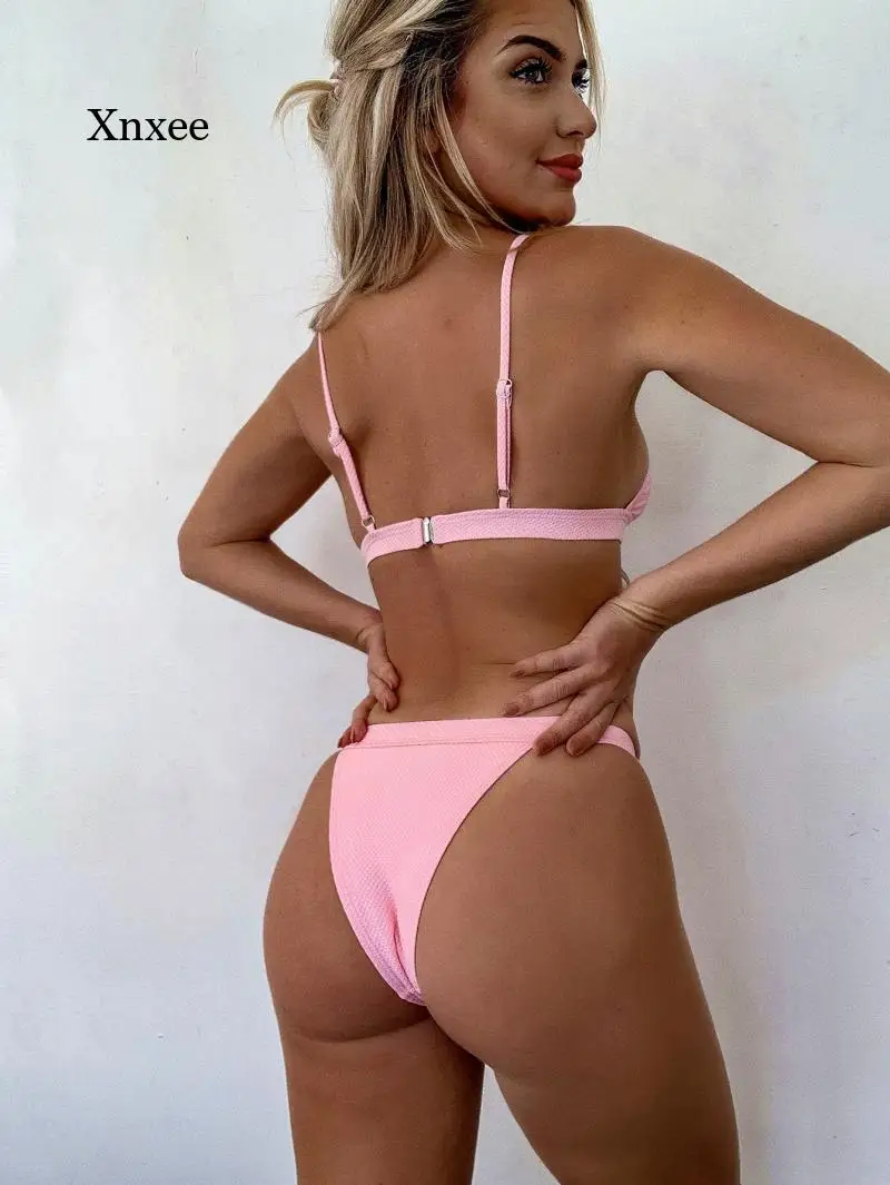 2021 Seksi Tanga Push Up Bikini Set Saf kadın Mayo Yüksek Kesim Mayo Moda Kadın Üçgen Takım Elbise Biquini Mayo Görüntü 2
