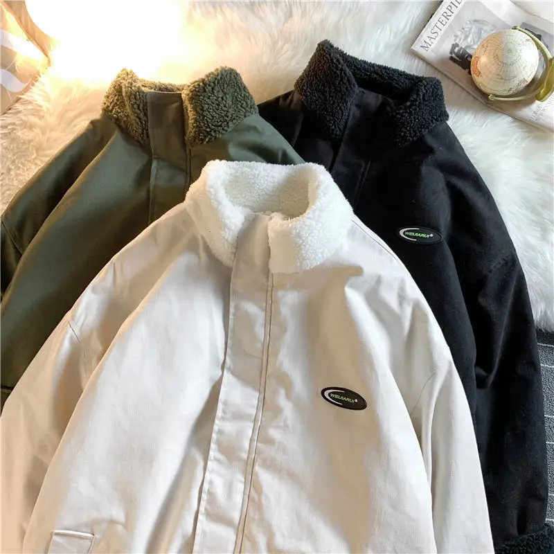 Erkek Kış Parkas Harajuku peluş ceket Adam Rahat Standı Yaka Kabarık Ceketler Moda Kore Streetwear Kalın Sıcak Erkek Ceket Görüntü 1