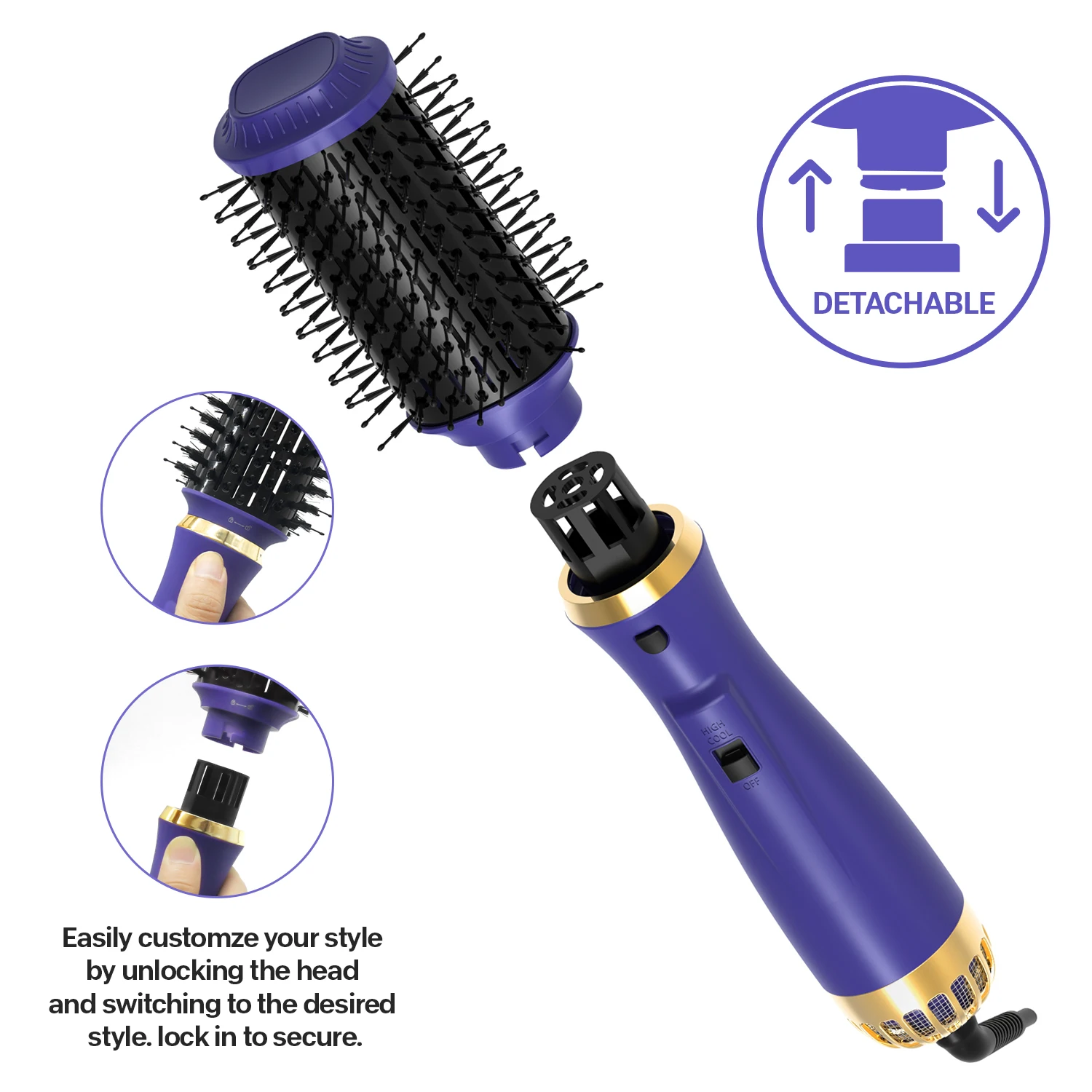 Bir Adım Saç Kurutma Makinesi ve Hacim Saç kurutma makinesi fırçası Dönen Sıcak Hava Tarak Saç Blower Doğrultma Demir Bigudi Elektrikli Saç Fırçası Görüntü 1