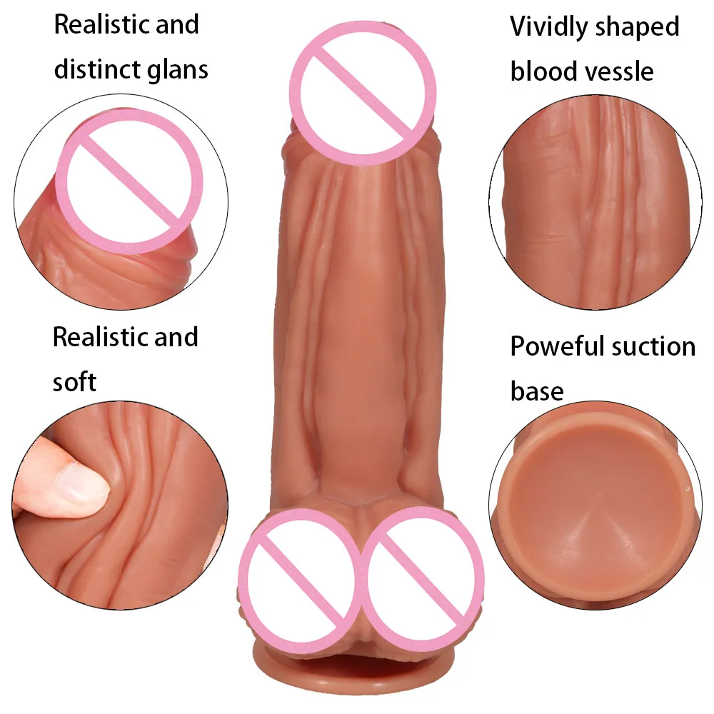 Seksi Büyük Dick Büyük Yapay Penis Kadın Masturbator Süper Yumuşak Gerçekçi yapay penis Çift katmanlı Silikon Vantuz Dildos Kadınlar İçin Görüntü 2
