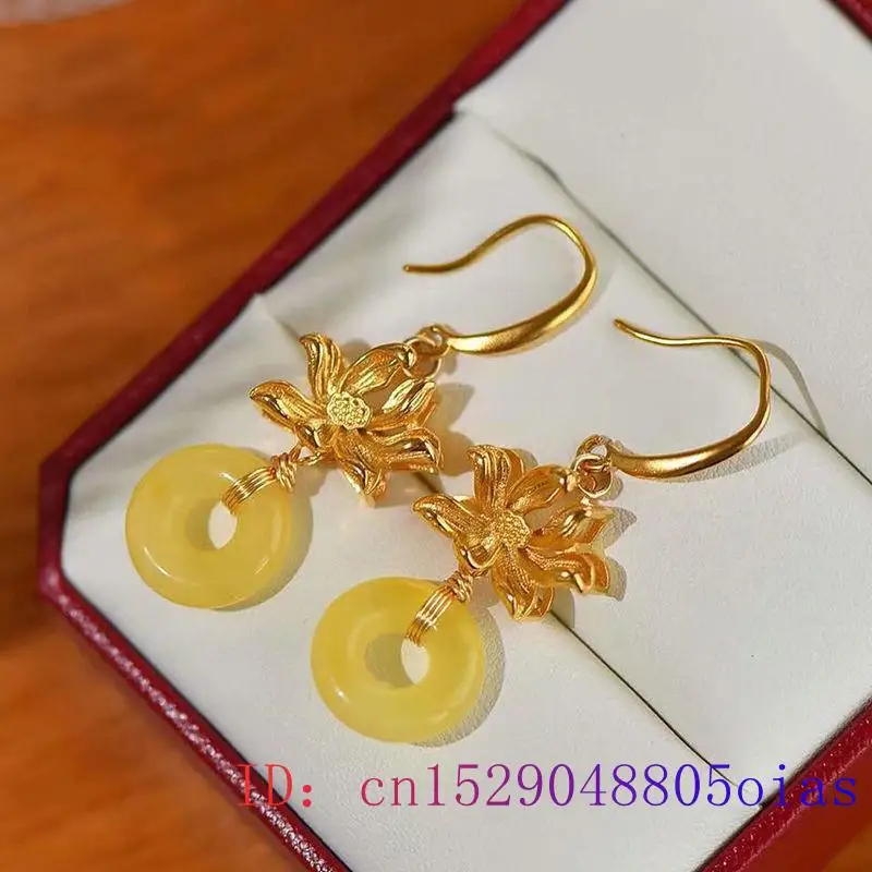 Yeşim Çörek Küpe Kadınlar için Tılsımlar Hediyeler Sarı Doğal Takı Moda Taş Taş Charm 925 Gümüş Takılar Vintage Görüntü 1
