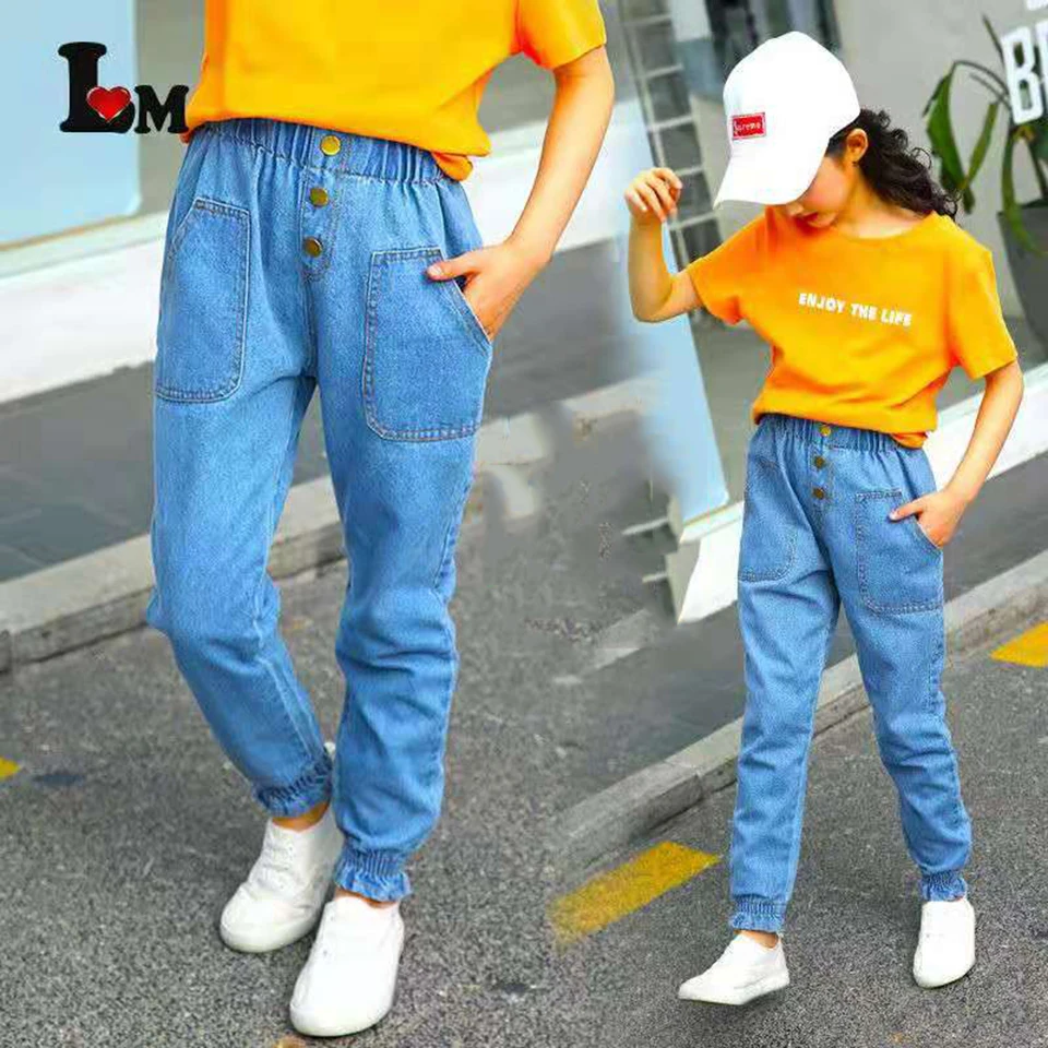 2019 Sıcak Satış Çocuk Düz Pantolon Kızlar İçin 6 8 10 Yıl Uzun Pantolon Çocuklar rahat pantolon Düz Renk Pamuk Sıcak Kot Pantolon Görüntü 1