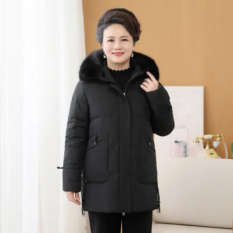 ceket kadınlar için Yeni moda büyük boy kış aşağı ceketler orta yaşlı ve yaşlı giyim sıcak kalınlaşmış ceket Görüntü 3