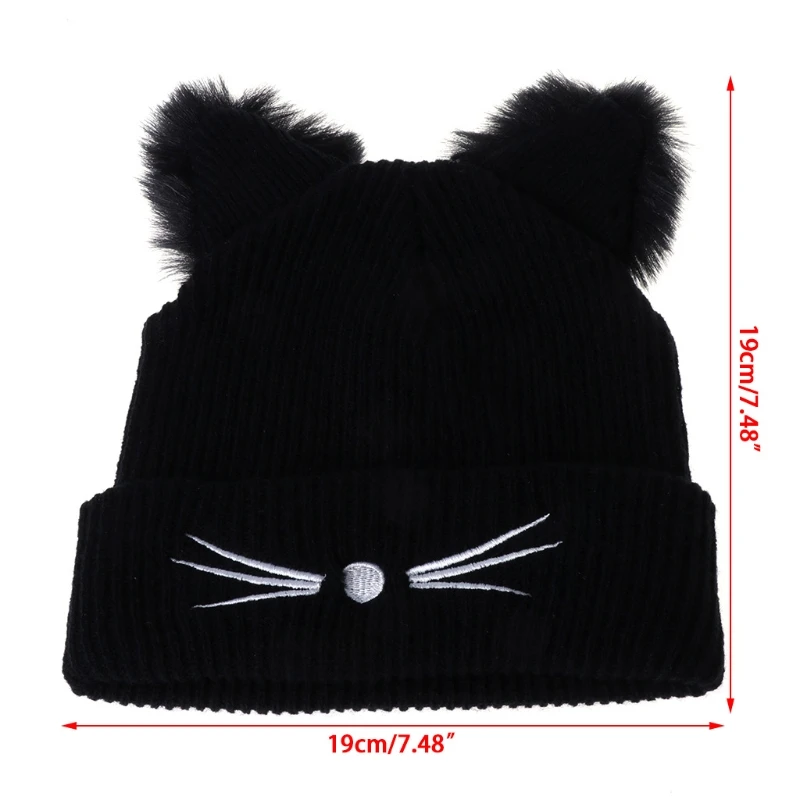 Sıcak Satış Kedi Kulaklar Kadın Şapka Örme Akrilik Sıcak Kış Bere Tığ Kürk 85DE Görüntü 2