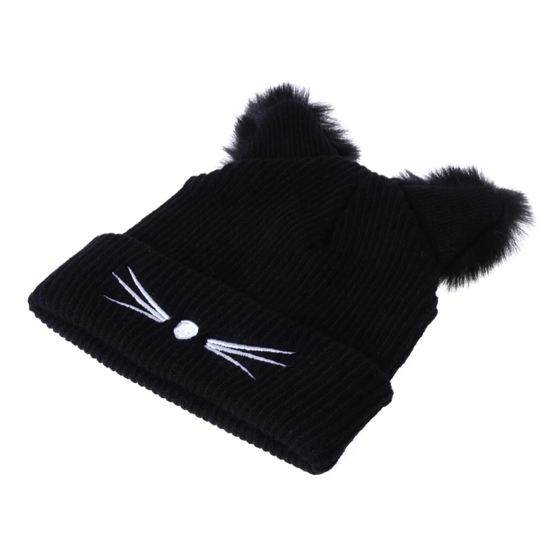Sıcak Satış Kedi Kulaklar Kadın Şapka Örme Akrilik Sıcak Kış Bere Tığ Kürk 85DE Görüntü 4