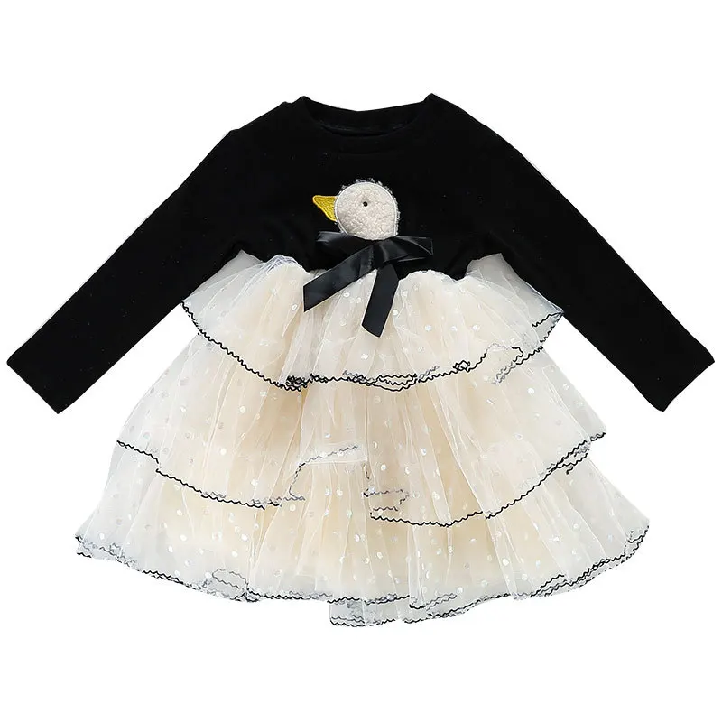 Sıcak Satış Sonbahar Elbise Kız Bebek Öğrenci Kız Elbise Katmanlı Rahat Örgü Prenses Vestidos Kız çocuk elbiseleri Görüntü 4