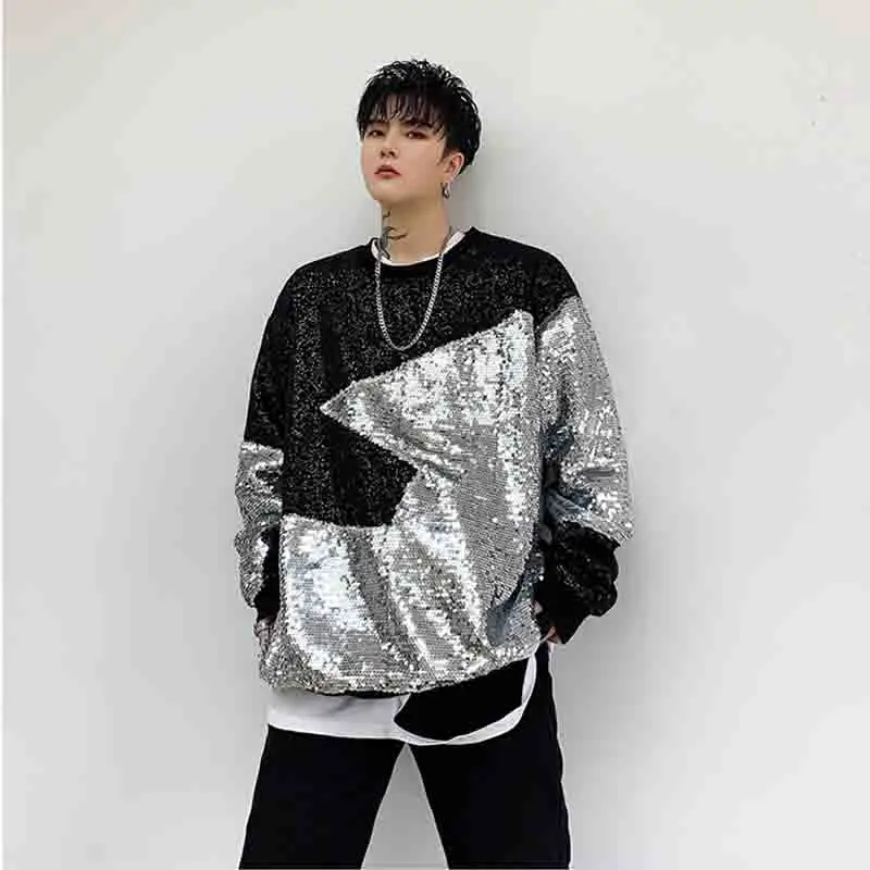 Kazak moda mağazası hip hop Peluş sonbahar gevşek ıns Pullu Ekip Boyun Kazak erkek gece Guochao ceket Görüntü 1