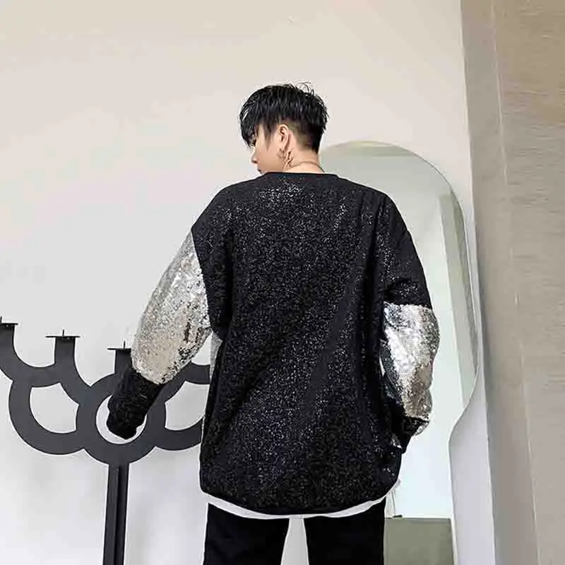 Kazak moda mağazası hip hop Peluş sonbahar gevşek ıns Pullu Ekip Boyun Kazak erkek gece Guochao ceket Görüntü 2