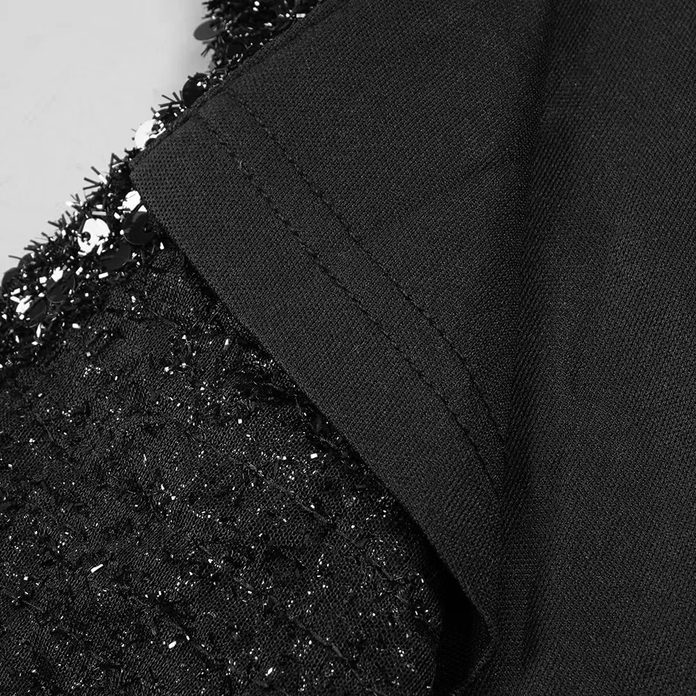 Ovına kadın V Boyun Uzun Kollu Boyun Bel İnce Yarık Seksi Siyah Pullu Tasarım Uzun Ünlü Ziyafet Akşam Elbise Görüntü 5