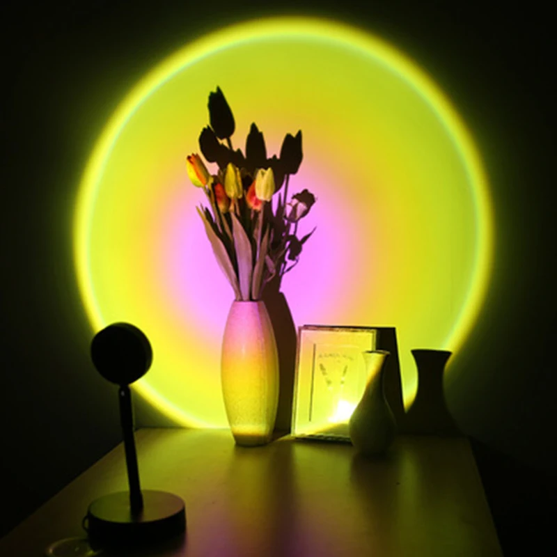 Gökkuşağı Günbatımı LED Gece Lambası USB Atmosfer Projektör Lambası Kahve Dükkanı için Ev Arka Plan Duvar Dekorasyon masa lambaları Görüntü 1