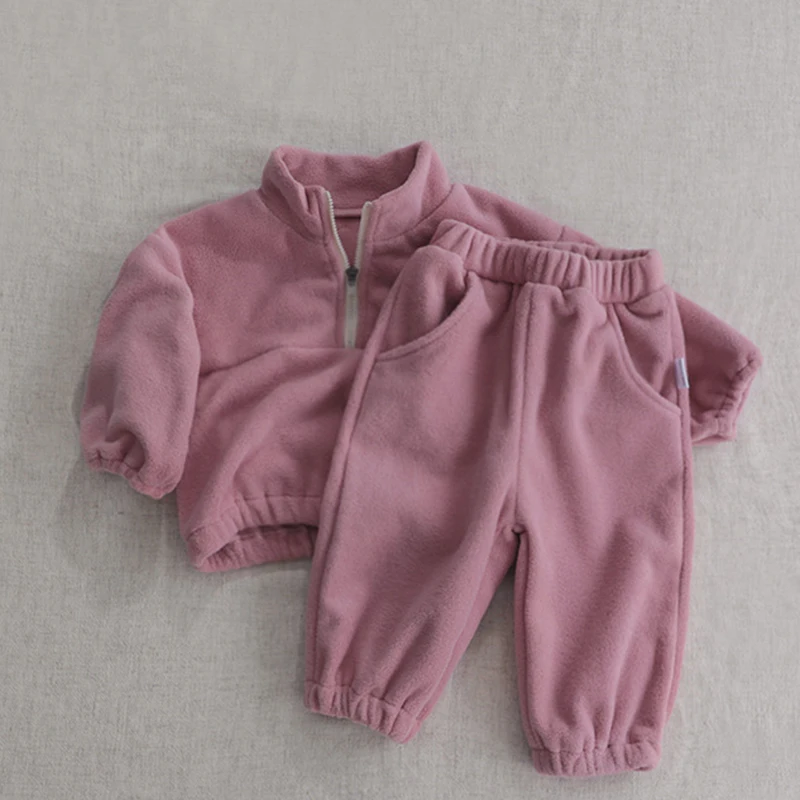Sonbahar Kış Toddler Bebek Spor Giyim Takım Elbise Bebek Bebek Erkek Kız Peluş Giyim Giyim Seti Uzun Kollu Kazak Tops + pantolon Görüntü 1