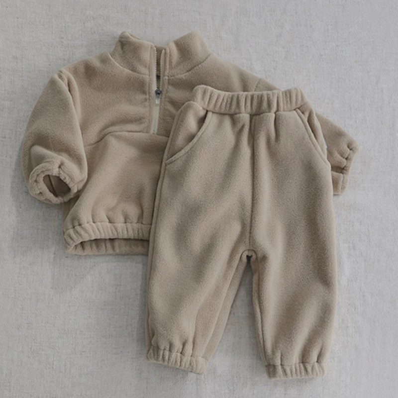 Sonbahar Kış Toddler Bebek Spor Giyim Takım Elbise Bebek Bebek Erkek Kız Peluş Giyim Giyim Seti Uzun Kollu Kazak Tops + pantolon Görüntü 2