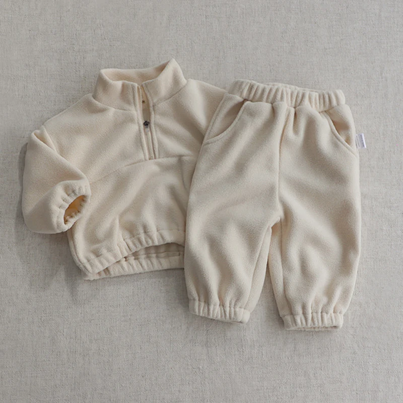 Sonbahar Kış Toddler Bebek Spor Giyim Takım Elbise Bebek Bebek Erkek Kız Peluş Giyim Giyim Seti Uzun Kollu Kazak Tops + pantolon Görüntü 4