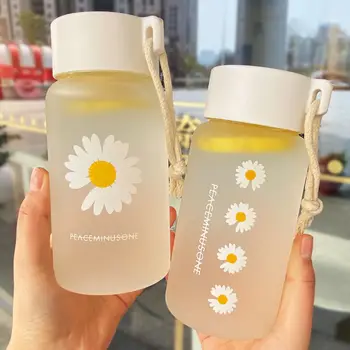 500 ml Su Şişeleri Küçük Papatya Şeffaf Plastik BPA Ücretsiz Yaratıcı Buzlu Su Şişesi Ile Taşınabilir Halat Seyahat çay bardağı