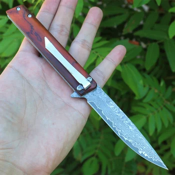 Ücretsiz kargo Yeni stil high-end Doğal kan Kırmızı ahşap saplı şam çeliği bıçak açık katlanır bıçak