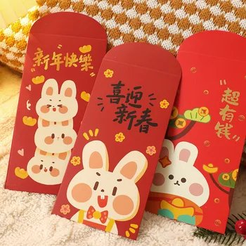 6 Adet Set Kırmızı Zarflar Bahar Festivali Kırmızı Zarflar Sevimli Tavşan Para Çantaları Şanslı Kırmızı Cep Parti Malzemeleri Çin Yeni Yılı 2023