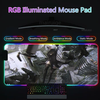 NieR: Automata RGB Mouse Pad Oyun Aksesuarları Led Seksi Kız Büyük MousePad Anime MouseMat Klavye sümen 40 * 90cm Oyun Paspaslar