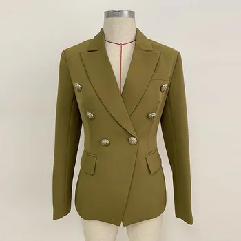 Nokta Kadın Takım Elbise Ceket 2021 Sonbahar Kış Moda Metal Kafa Toka kruvaze Takım Elbise Ordu Yeşil