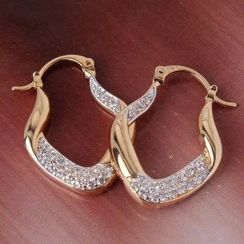 Moda Lüks Zirkon Geometrik V Küpe Altın Renk Hoop Küpe Takı küpeler Kadınlar için Düğün yıldönümü hediyesi