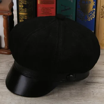 X172 Hakiki Deri Sekizgen Şapka Kadın Doğal Cilt Bere Kapaklar Yetişkin Koyun Derisi Şapka Baskı Berred Kubbe Üst Askeri Şapkalar