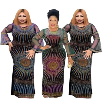 Kadife Afrika Elbiseler Kadınlar İçin Dashiki Örgü Fırfır Kollu Elbise Afrika Elbise Afrika Giysi Noel Elmas Parti Maxi Elbise