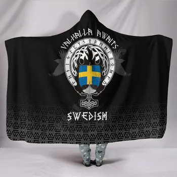 Viking Tarzı Kapşonlu Battaniye İsveç Drakkar 3D Baskılı Giyilebilir Battaniye Yetişkinler Çocuklar İçin Kapşonlu Battaniye Polar battaniye
