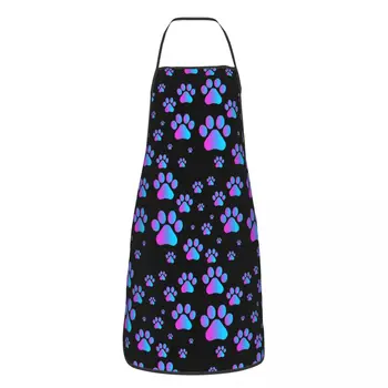 Mor Mavi Köpek Paws Desen Önlük Kadın Erkek Yetişkin Unisex Mutfak Şef Önlüğü Tablier Mutfağı Pişirme Pişirme Boyama