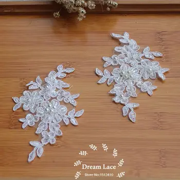 Fildişi Alencon Dantel Aplike Boncuklu Payetli Yama Düğün Malzemeleri Gelin Saç Çiçek Başlığı 2 parça