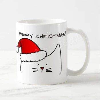 Yenilik Komik Noel Kedi Kahve Kupa Bardak Mizah Miyav Noel Seramik Kupalar Bira süt kupası Hayvan Yavru Kediler Hediyeler Çocuk 11 oz