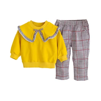 Yeni Bahar Sonbahar Bebek Kız Giysileri Sevimli Çocuk Moda pamuklu tişört Pantolon 2 adet / takım Toddler Rahat Kostüm Çocuklar Eşofman